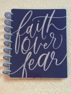 Happy Planner Faith Based Navy Journal with Light Blue Heart Discs